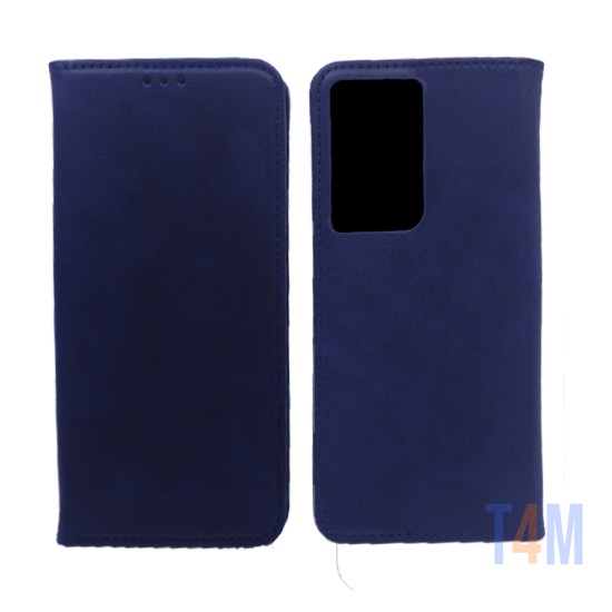 LEATHER FLIP COVER WITH INTERNAL POCKET FOR SAMSUNG GALAXY S21 ULTRA BLUE